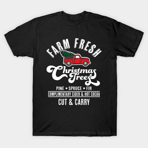 Farm Fresh Christmas Trees - Red Truck Christmas Tree Xmas T-Shirt by OrangeMonkeyArt